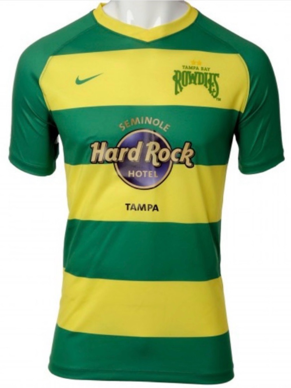 Nike  ROWDIES Seminole Hard Rock Cafe Yellow/Green Striped Team Shirt Size Small